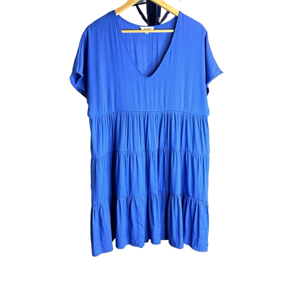 ee: some Blue Babydoll Dress Tiered V-neck Lightweight Size Large